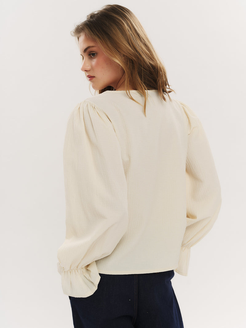 Indiana LS Button Blouse - Creme