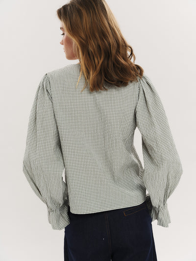 Indiana LS Button Blouse - Olive Green Checked