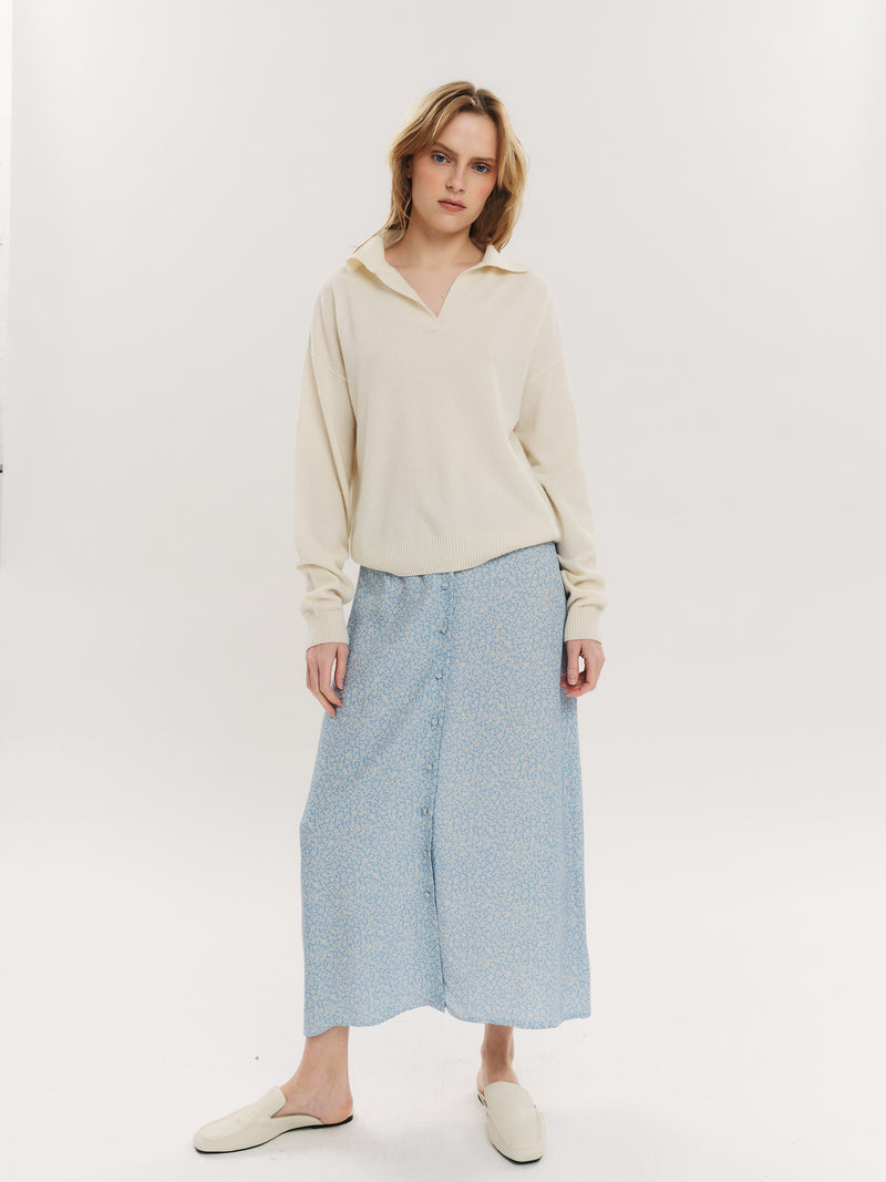 Ellen Midi skirt - Lt Blue Petite Flower