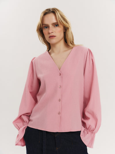 Indiana LS Button Blouse - Washed Pink