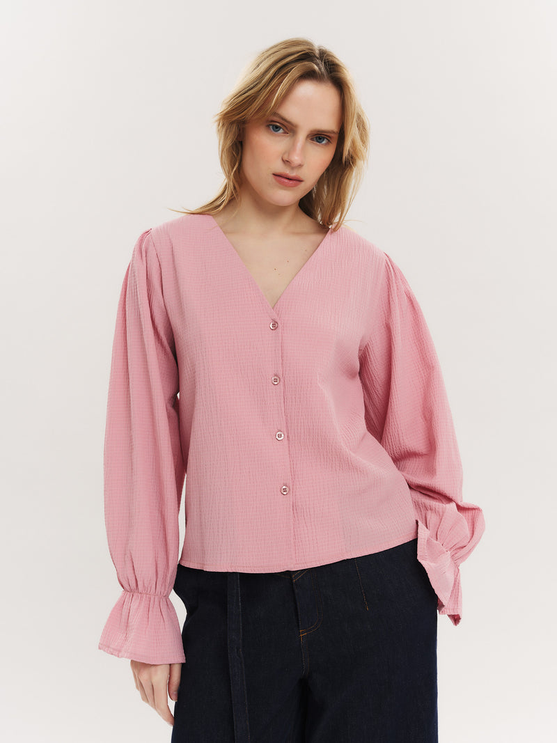 Indiana LS Button Blouse - Washed Pink