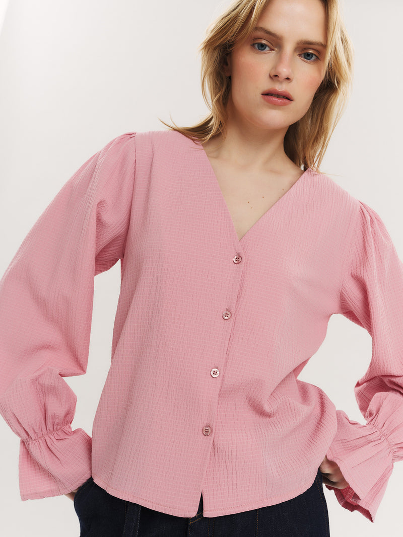 Indiana LS Button Blouse - Washed Pink