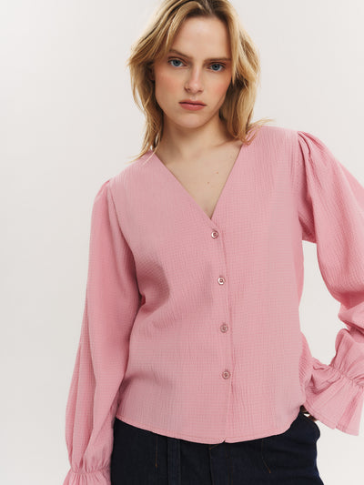 Indiana LS Button Blouse - Washed Pink