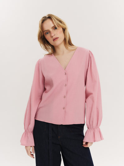 Indiana LS Button Blouse - Washed Pink