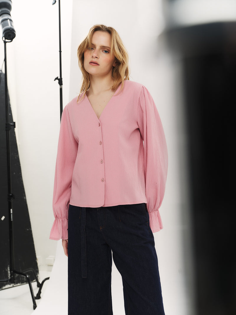 Indiana LS Button Blouse - Washed Pink