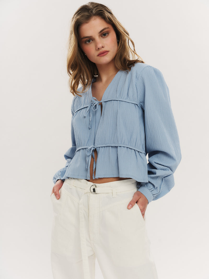 Indiana String Blouse - Dusty Blue
