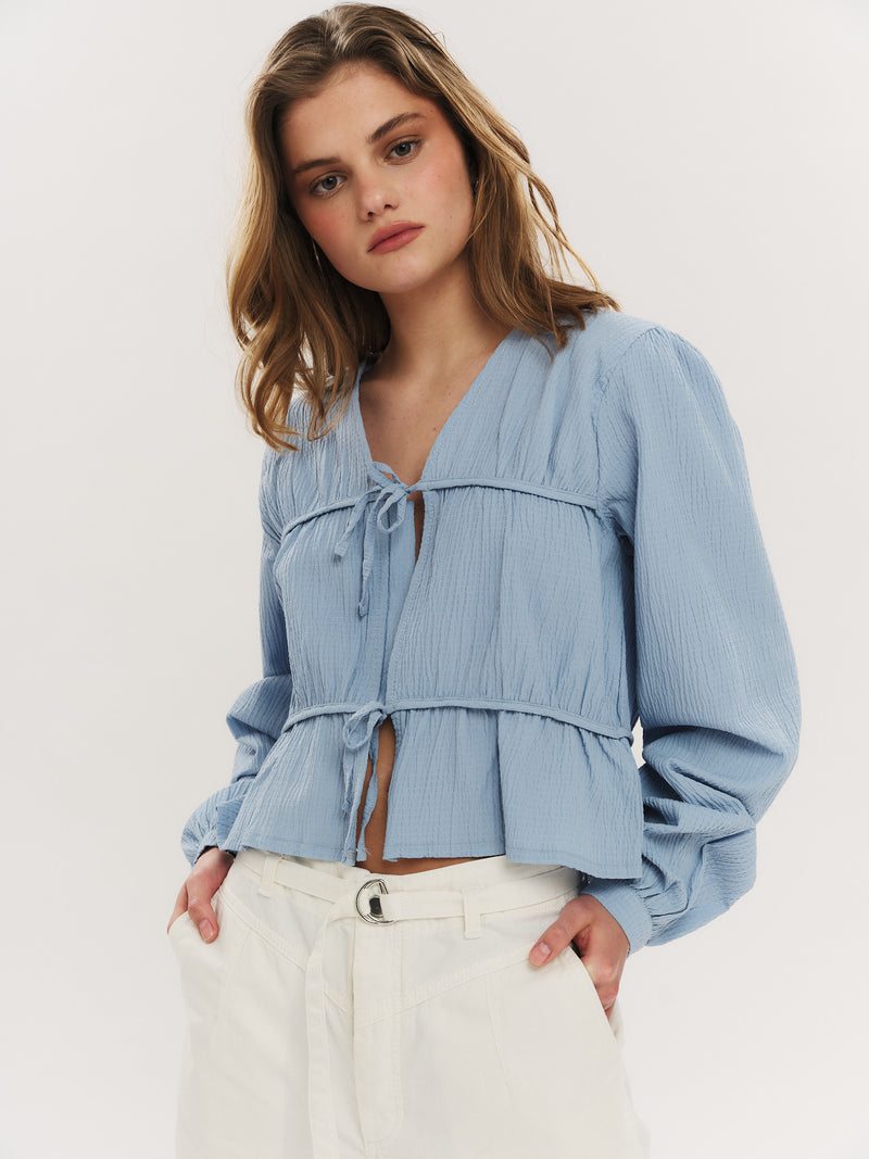 Indiana String Blouse - Dusty Blue