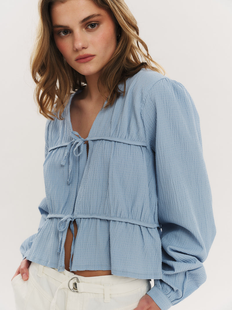 Indiana String Blouse - Dusty Blue