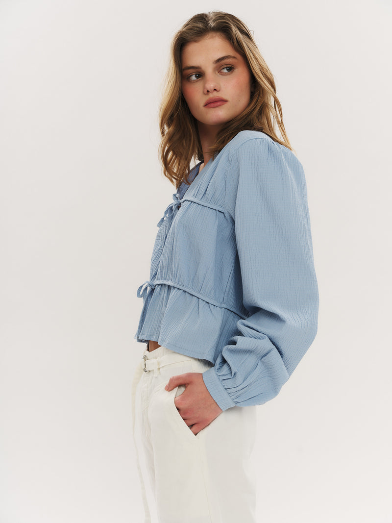 Indiana String Blouse - Dusty Blue