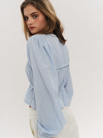 Indiana String Blouse - Dusty Blue Checked