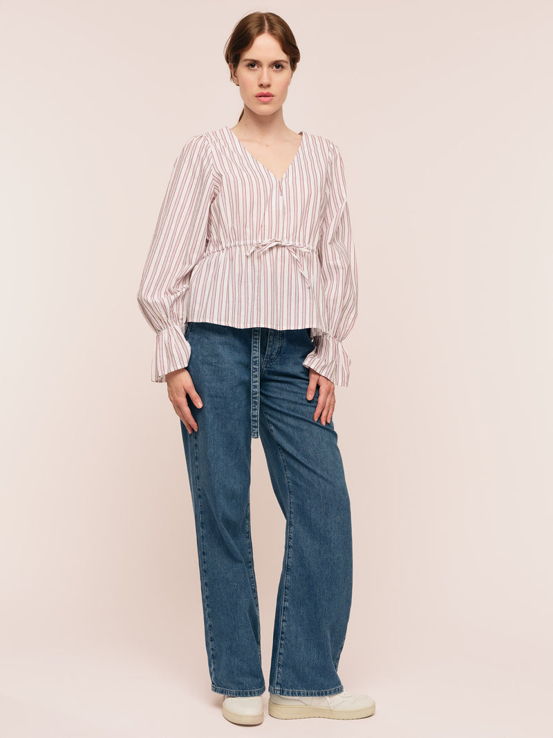 Maia Ribbon Blouse - Multi Plum Stripe