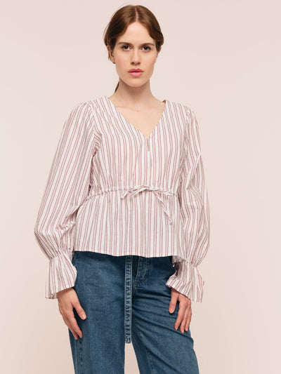 Maia Ribbon Blouse - Multi Plum Stripe