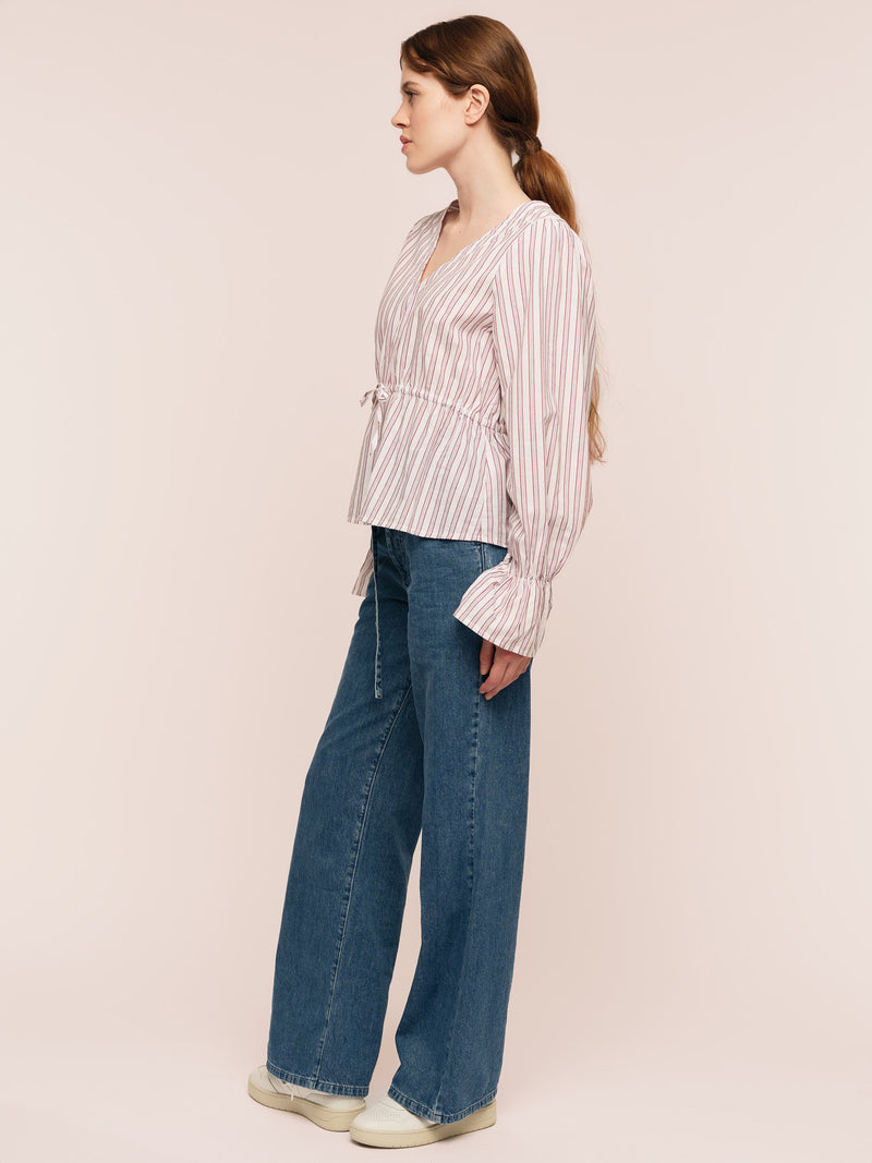 Maia Ribbon Blouse - Multi Plum Stripe