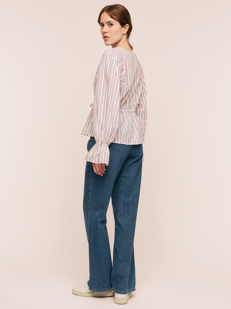 Maia Ribbon Blouse - Multi Plum Stripe