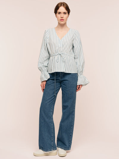 Maia Ribbon Blouse - Multi Green Stripe