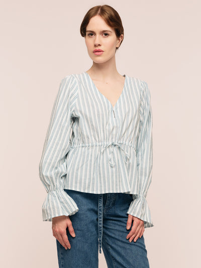 Maia Ribbon Blouse - Multi Green Stripe