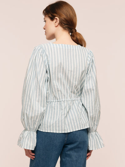 Maia Ribbon Blouse - Multi Green Stripe