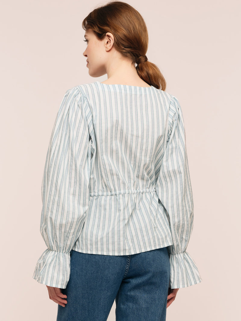 Maia Ribbon Blouse - Multi Green Stripe