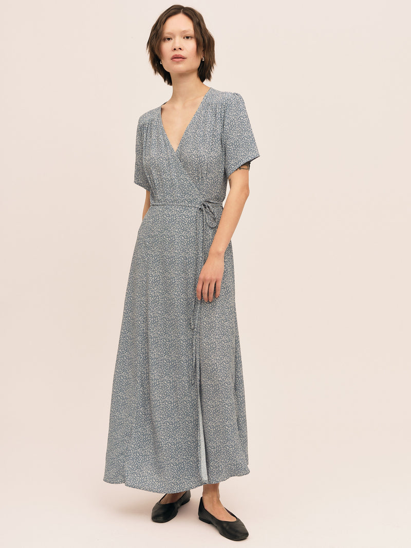 Ellen Wrap Dress - Petite Blue Flower