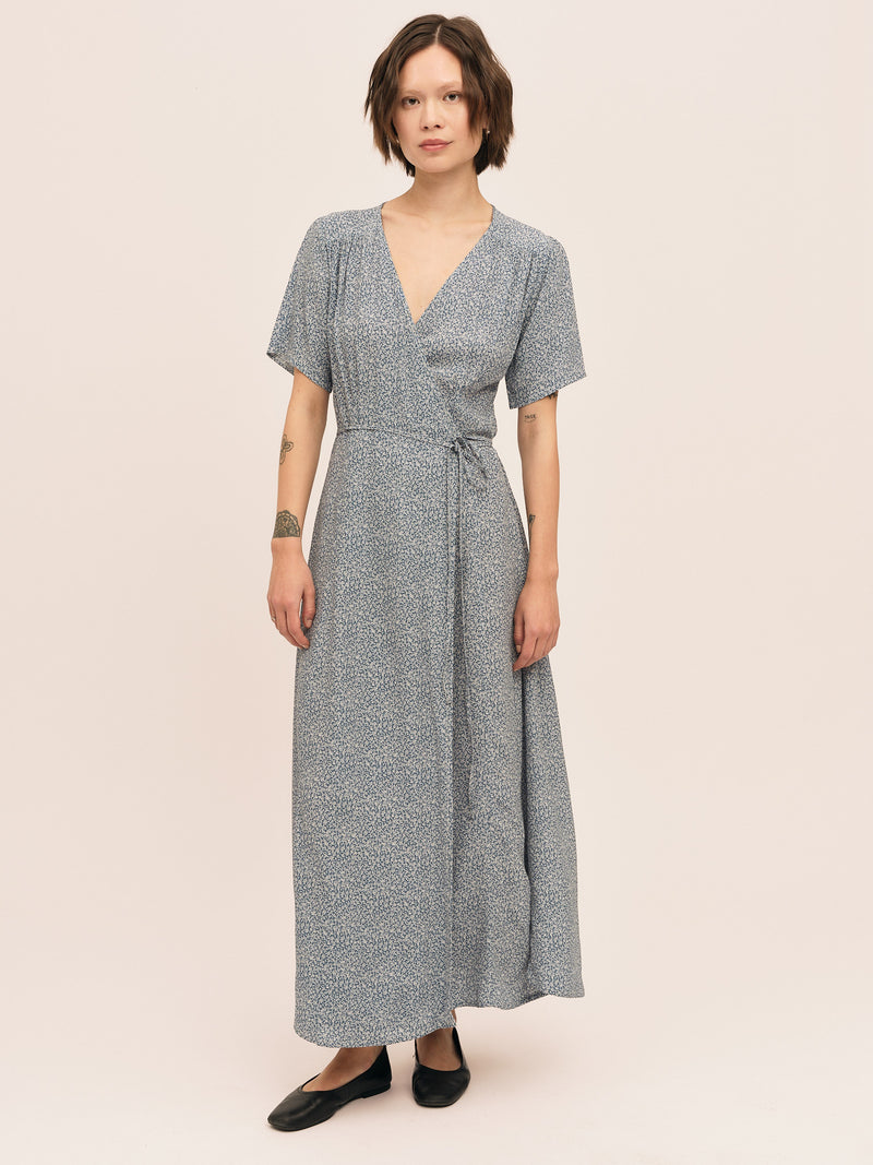 Ellen Wrap Dress - Petite Blue Flower