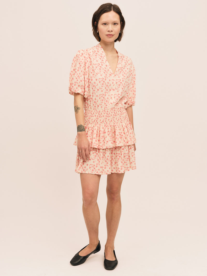 Athilda Smock Dress - Cream Pink Flower