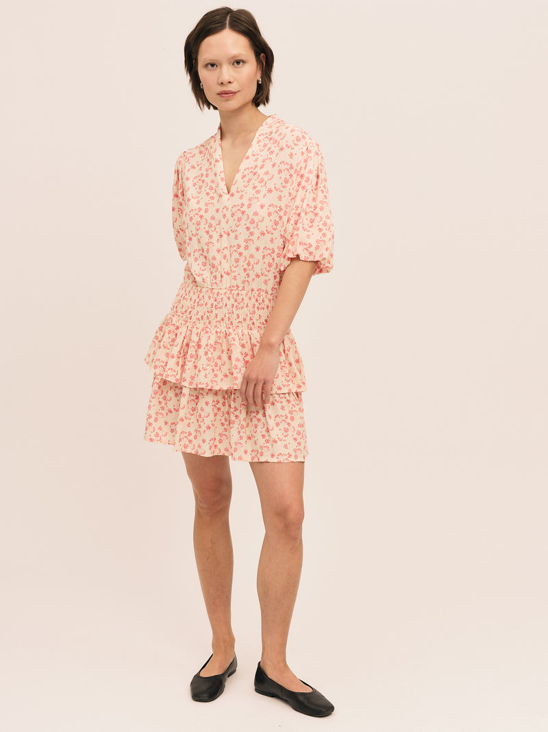 Athilda Smock Dress - Cream Pink Flower