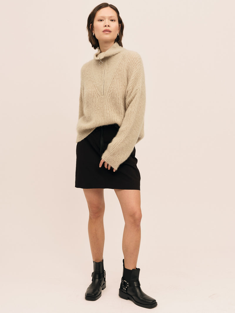 Florie Brushed Zip Knit - Washed Grey