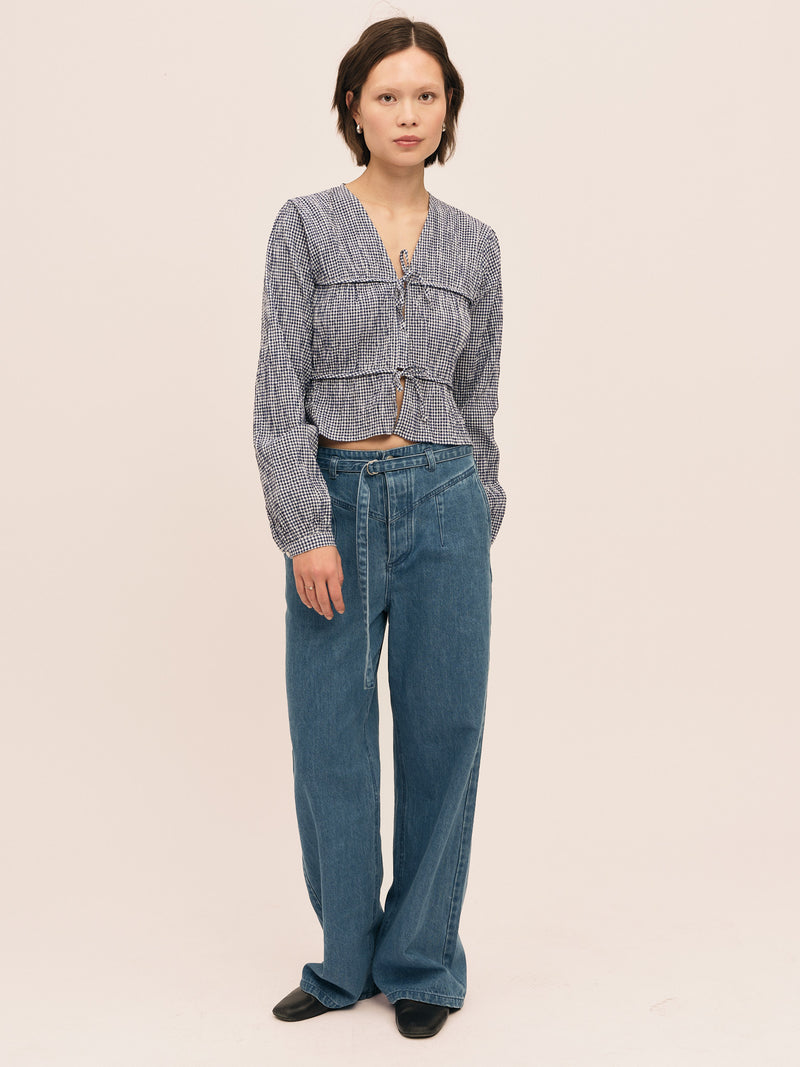 Indiana String  Blouse - Navy/ White