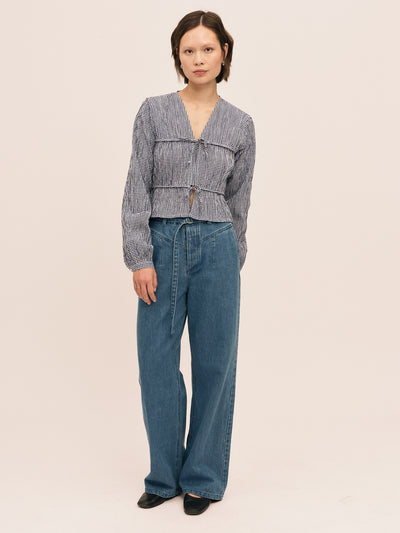 Indiana String  Blouse - Navy/ White