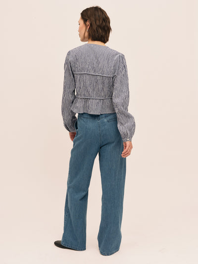 Indiana String  Blouse - Navy/ White