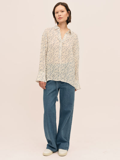 Sunset  Shirt - Cream Blue Flower