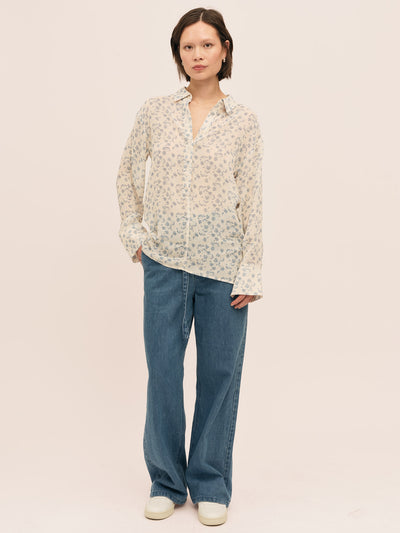 Sunset  Shirt - Cream Blue Flower