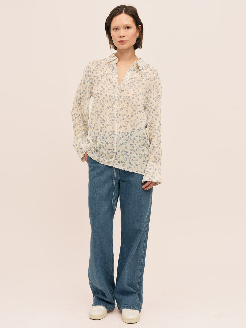 Sunset  Shirt - Cream Blue Flower