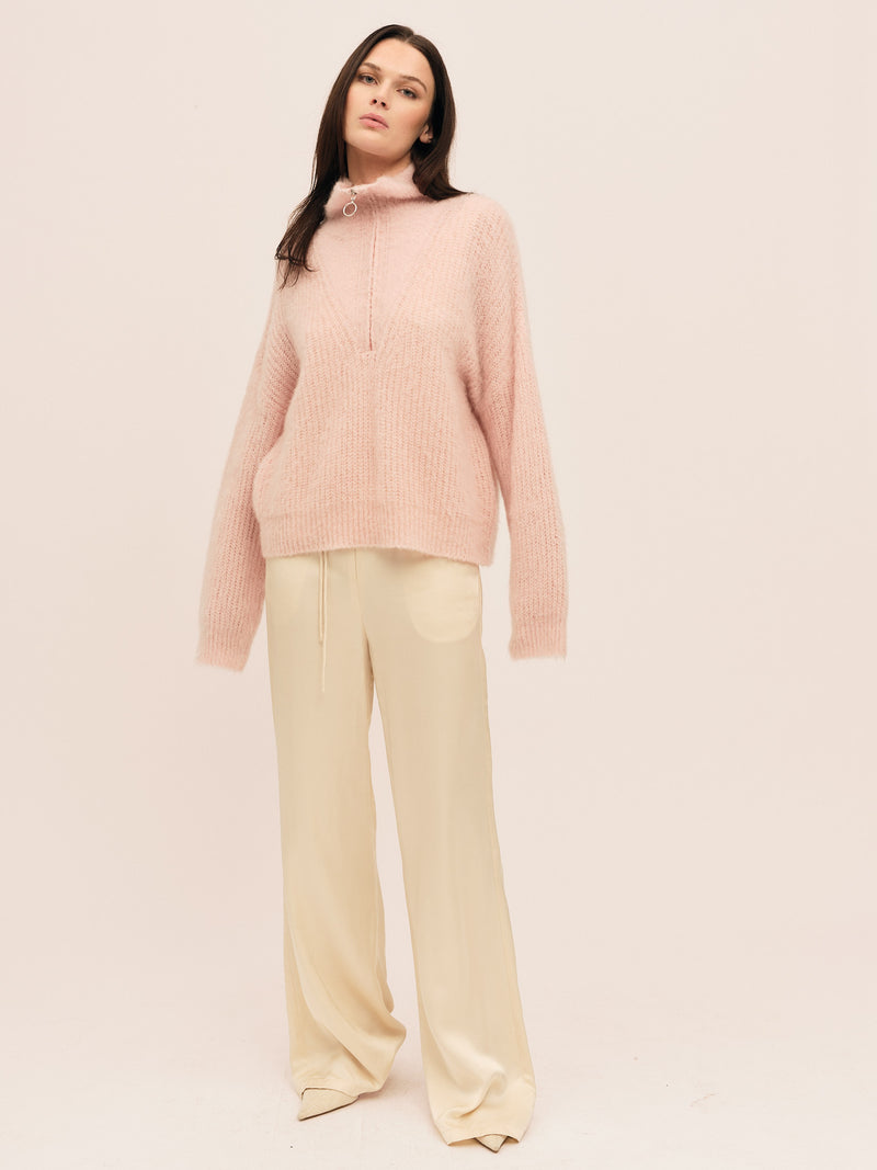 Florie Brushed Zip Knit - Baby Pink