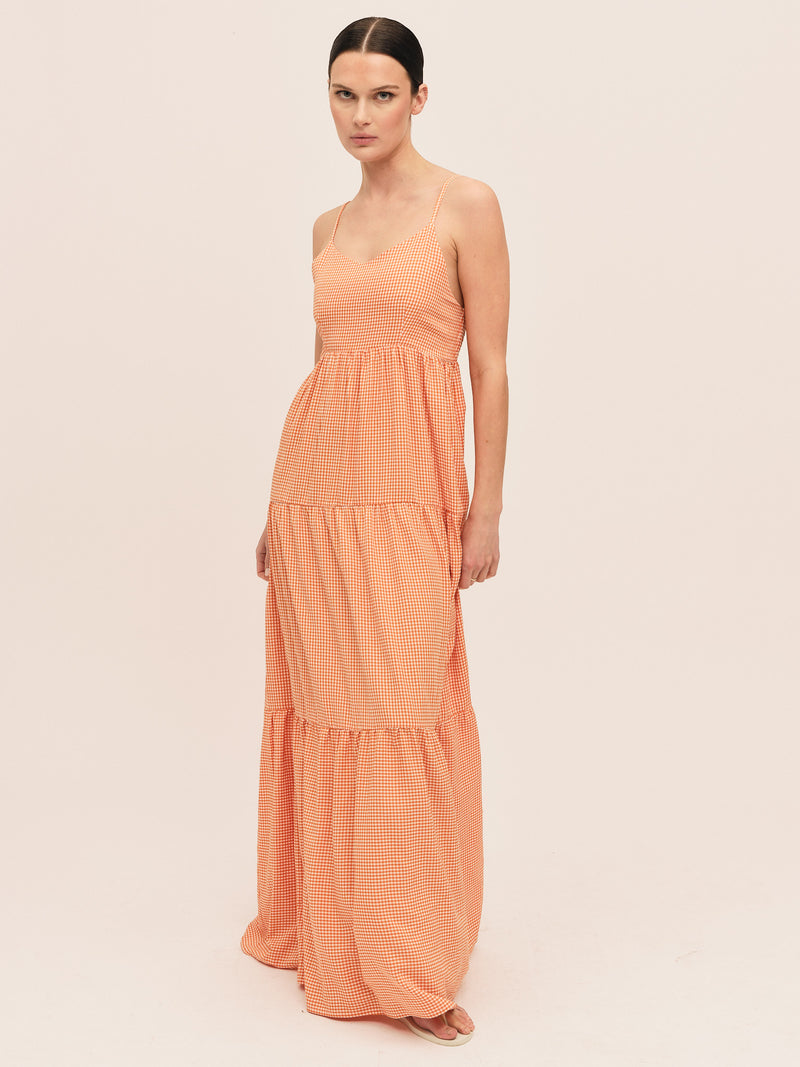 Mari Long Dress - Clay Checked