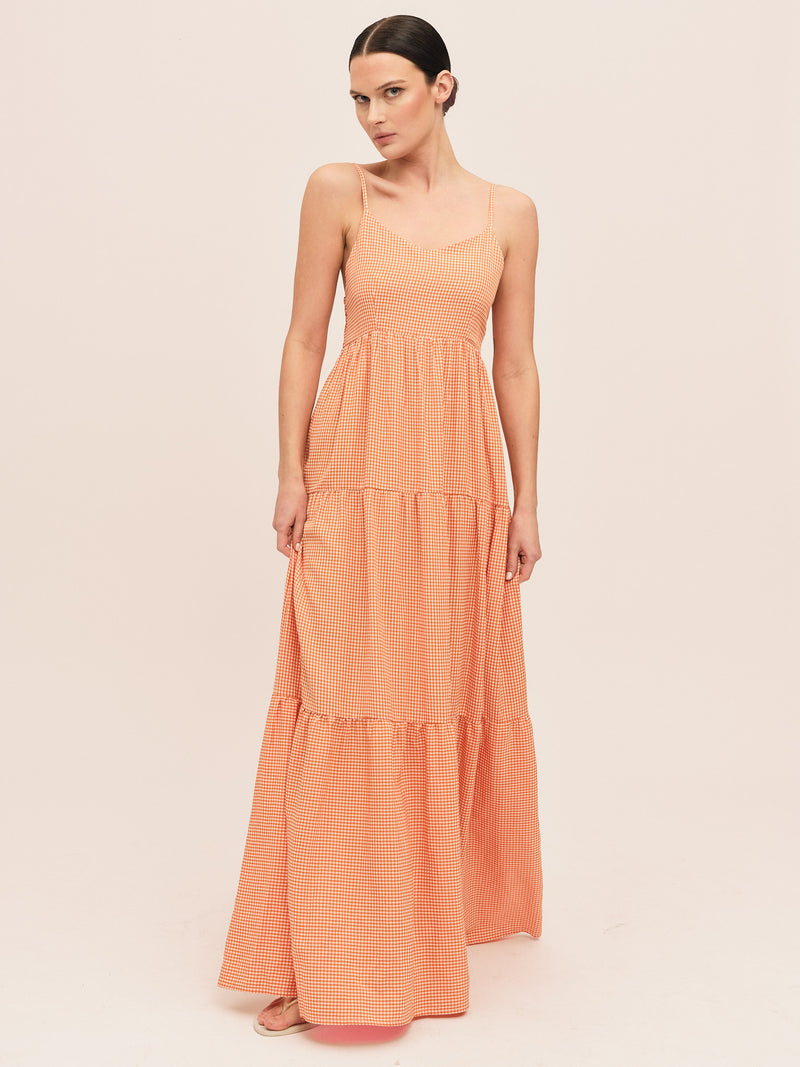 Mari Long Dress - Clay Checked