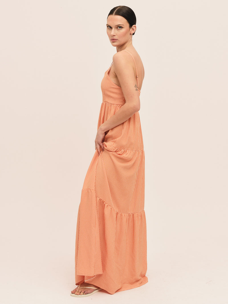Mari Long Dress - Clay Checked