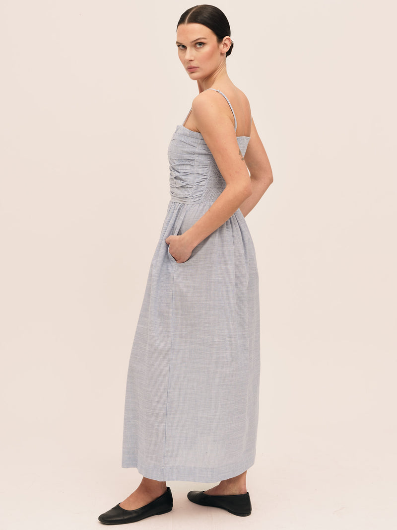 Mai Smock Dress - Lt. Blue Stripe