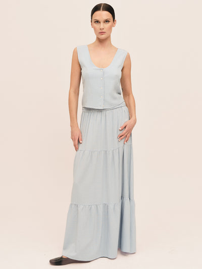 Mari Long Skirt - Lt. Blue Checked