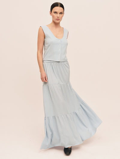 Mari Long Skirt - Lt. Blue Checked