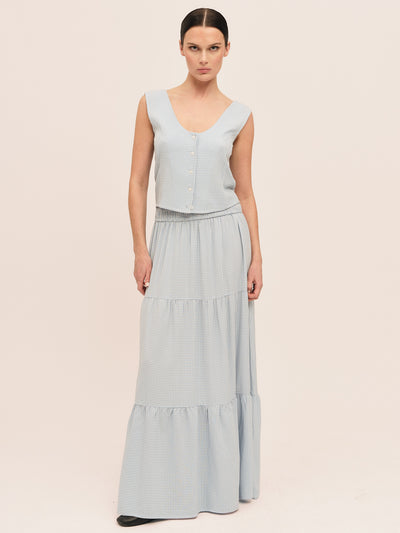 Mari Long Skirt - Lt. Blue Checked