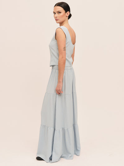 Mari Long Skirt - Lt. Blue Checked