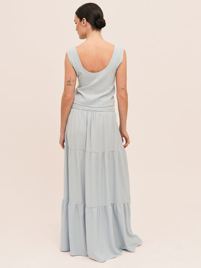 Mari Long Skirt - Lt. Blue Checked