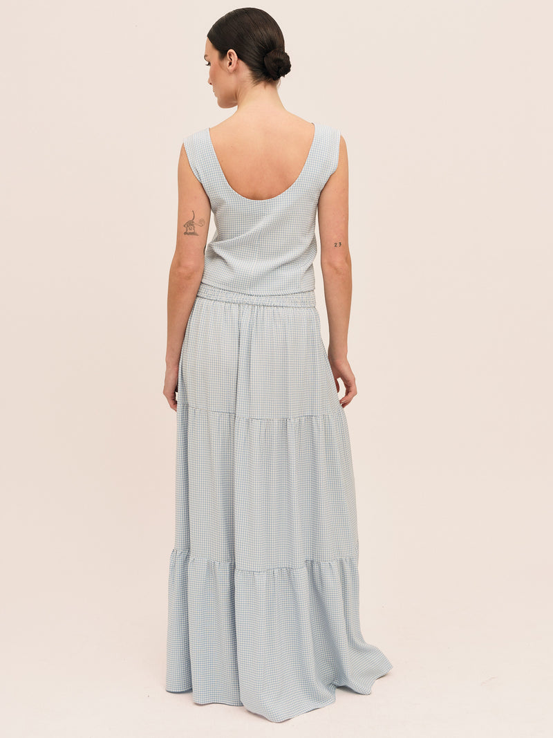 Mari Long Skirt - Lt. Blue Checked