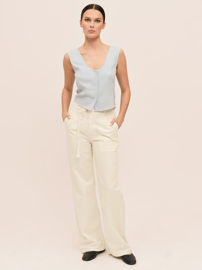 Mari Button Tank Top - Lt. Blue Checked