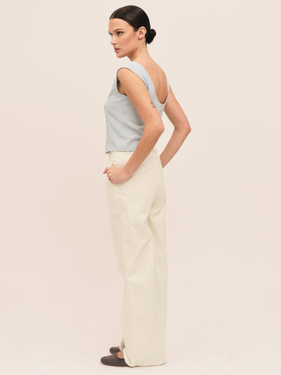 Mari Button Tank Top - Lt. Blue Checked