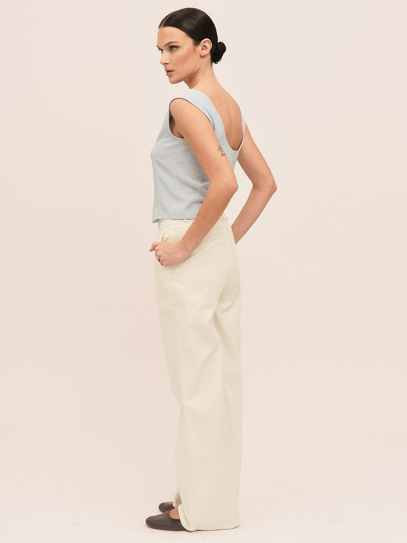 Mari Button Tank Top - Lt. Blue Checked