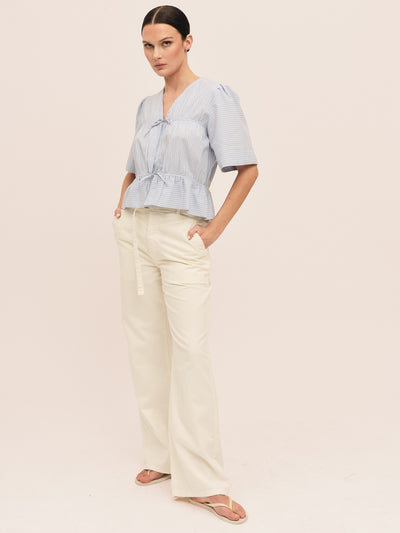 Sal Ribbon Blouse - Lt. Blue Stripe