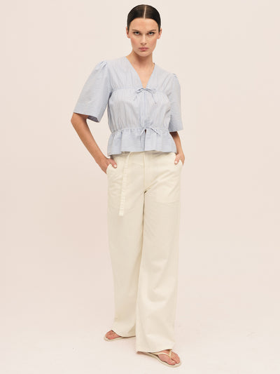 Sal Ribbon Blouse - Lt. Blue Stripe
