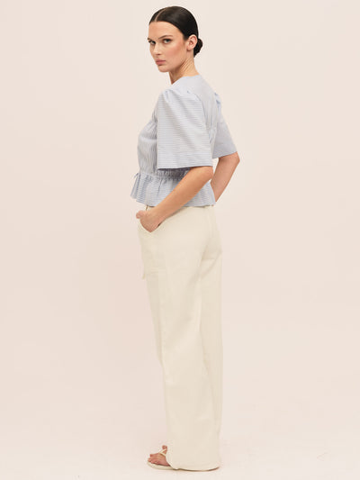 Sal Ribbon Blouse - Lt. Blue Stripe